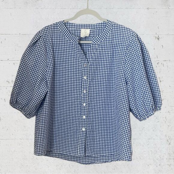 Joie Blue Gingham Button Up Puff Sleeve XL Cottagecore Peasant Homestead Prairie - Picture 7 of 10